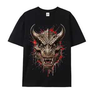 Men's Alpha Wolf Graphic T-Shirt - 230G Thick Heavyweight Boxy Fit Tee, Premium Streetwear Top, Edgy Gothic Biker Aesthetics, Trendy Urban Oversized Tshirt (Pair with Cargo Pants)