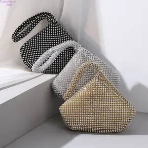 Women's 2026 New Luxury Mini Evening Clutch - Handmade Sparkling Rhinestone Top-Handle Bag, Open Metallic Elegant Party Purse for Weddings, Formal Occasions
