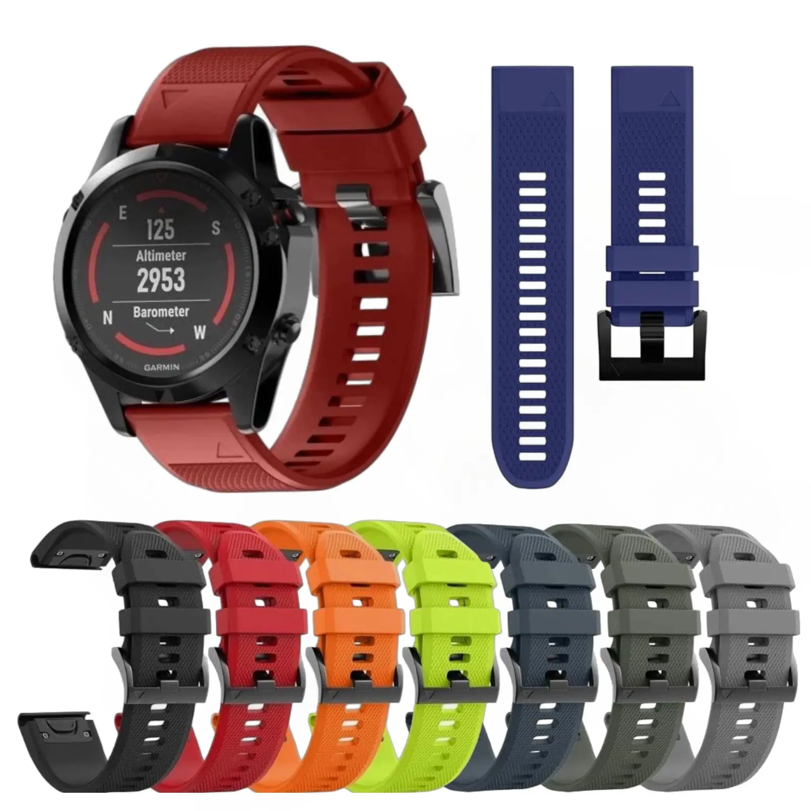 Unisex Sport 26mm Quick-Fit Release High-Quality Silicone Replacement Band for Garmin Fenix 8 (Pro), 7X, 6X (GPS, 3HR/3 Mk2/Mk2i/Mk3i), Quatix 8, Enduro 1/2/3, Epix Pro 51mm Watch Accessory