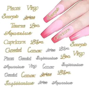 Zodiac Nail Charms, 3D Zodiac Nail Charms for Acrylic Nails, Alloy Twelve Constellation Zodiac Virgo Leo Aries Taurus Gemini Capricorn Charms for DIY Nail Art (A-48pcs)