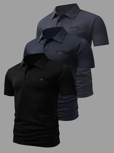 men's solid color quick drying polo shirt, regular fit casual short sleeve collared top for summer, men's clothes for golf outdoor sports