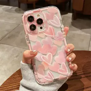 Clear Heart Pattern Phone Case, 1 Piece Shockproof Smartphone Protective Cover, Shockproof Casing, TPU Cellphone Cases Compatible with iPhone X 11 12 13 14 Pro Max, Ideal Gift for Birthday Girlfriend, Smartphone Accessories