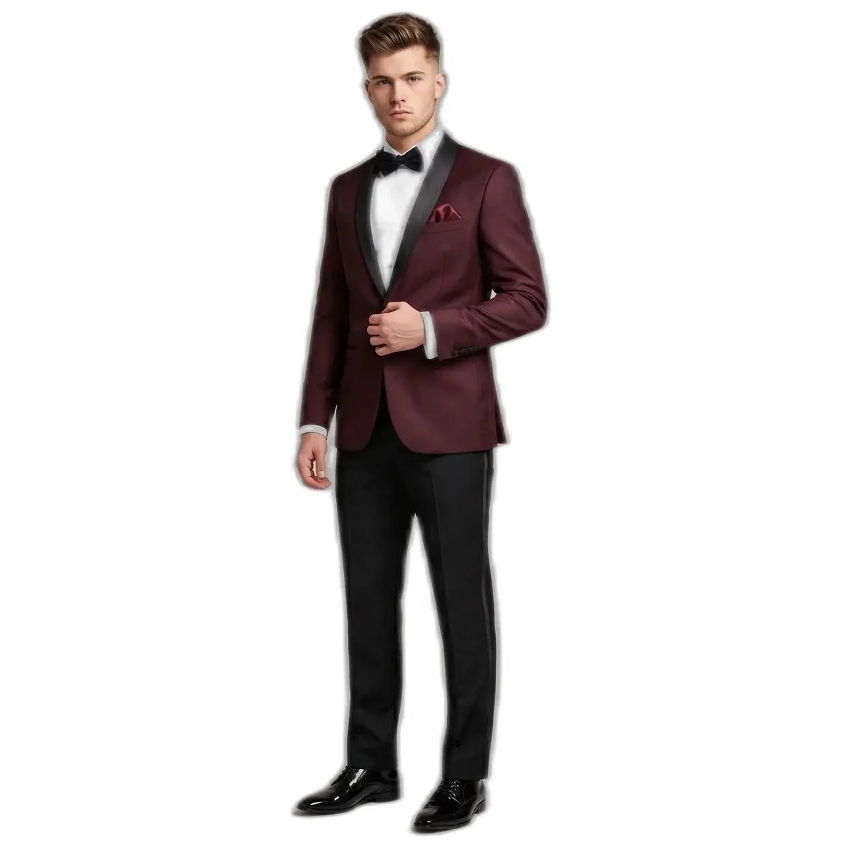 The Cabernet – Burgundy Tuxedo + Black Bow Tie | Prom 2026