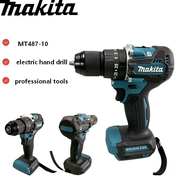 Makita 487-10 18V Brushless 1/2" Driver Drill - 40 Nm Max Torque, 2-Speed (0-500/0-1700 RPM), 13mm Keyless Chuck, For Woodworking And General Fastening