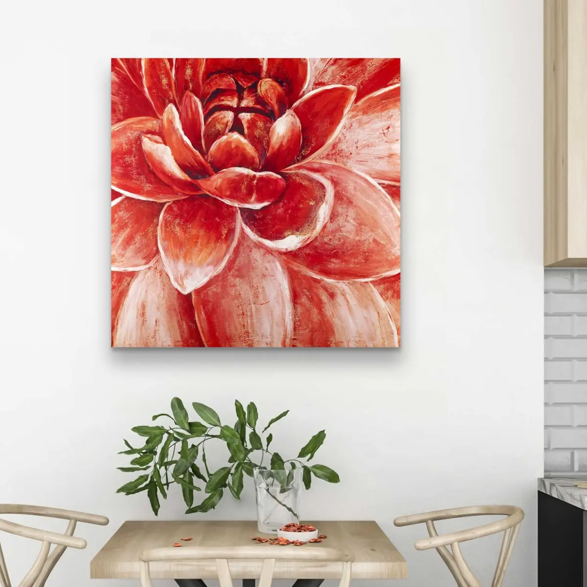 Begin Home Decor C1RC3232YZKJ8B 32 x 32 in. Red Chrysanthemum - Beautiful Red Canvas for Home Decor
