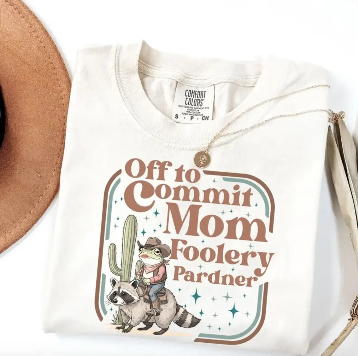 Comfort Colors  Off To Commit Mom Foolery Pardner TShirt, Funny Mom Shirt, Western Mom Shirt, Cowboy Mom Shirt, Raccoon Shirt, Mother's Day Tee