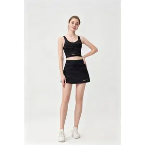 ROROlemon 2-Piece Yoga Skirt Set High Waist Skort   U-Neck Sports Crop Tank Top
