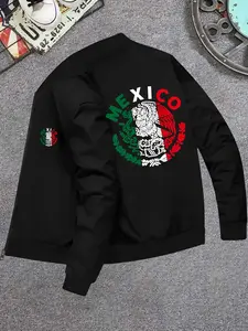 Men's Jacket with Mexican Pattern Print, Windproof Stand Collar Winter Coat, Casual Fitted Style, Outdoor Sports Gear