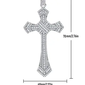 Moissanite Hip Hop Full Cross Pendant Necklace for Men & Women, 925 Sterling Silver, 2.76x1.57 Inch, Ideal Gift for Mother Father and Valentine's Day