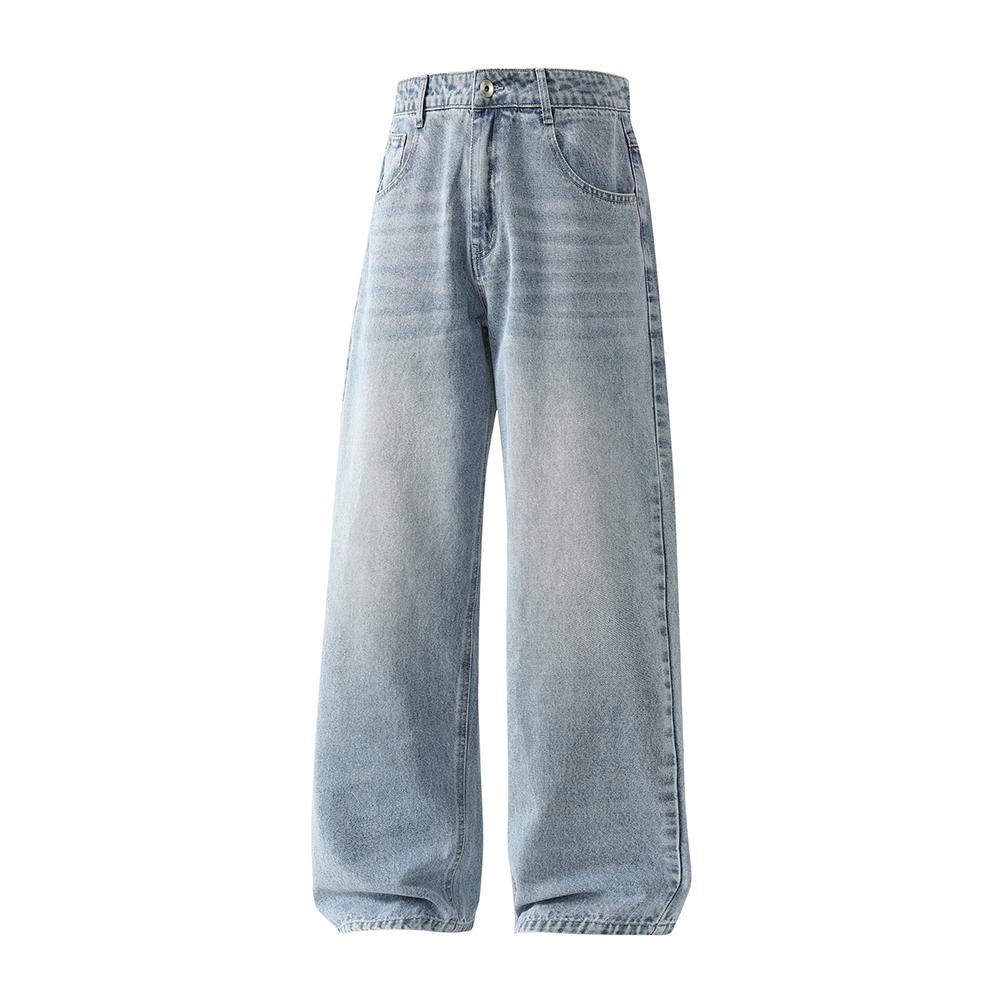 Men's loose straight-leg jeans, vintage style, suitable for street casual wear.