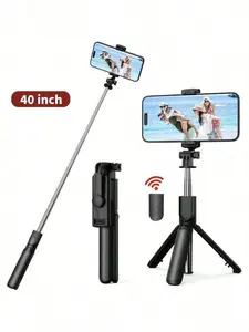 40-Inch Retractable Selfie Stick – Professional Floor Tripod For Live Streaming, With Wireless Remote, 360° Rotation, Stable Anti-Shake Design. Ideal For Travel Vlogs & Outdoor Live Streaming. Compatible With Smartphones Black For Summer Vacation, Trav