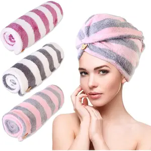 3 Pack Microfiber Hair Towel Wrap for Women, Fast Drying Hair Turban with Button, Anti-Frizz Large Hair Towel for All Hair Styles, Soft & Absorbent Hair Drying Towel