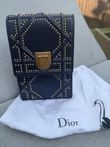 Pre-owned Dior Leather Crossbody Bags CHRISTIAN Diorama Studded Vertical Chain Shoulder Bag Navy