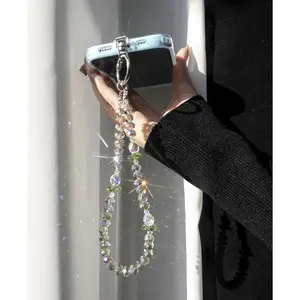 mobile phone chain Crystal Aesthetic Phone Chain with Metal Piece Cute Phone Lanyard Wrist Strap Beaded Jewelry Anti-Drop Anti-Theft High Quality Materials for Travel & Daily Use