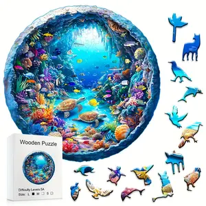Sea World Wooden Jigsaw Puzzle, Boxed, Handmade Holiday Gift, Perfect Christmas Present, Unique DIY Craft Kit, Ideal for Family Fun