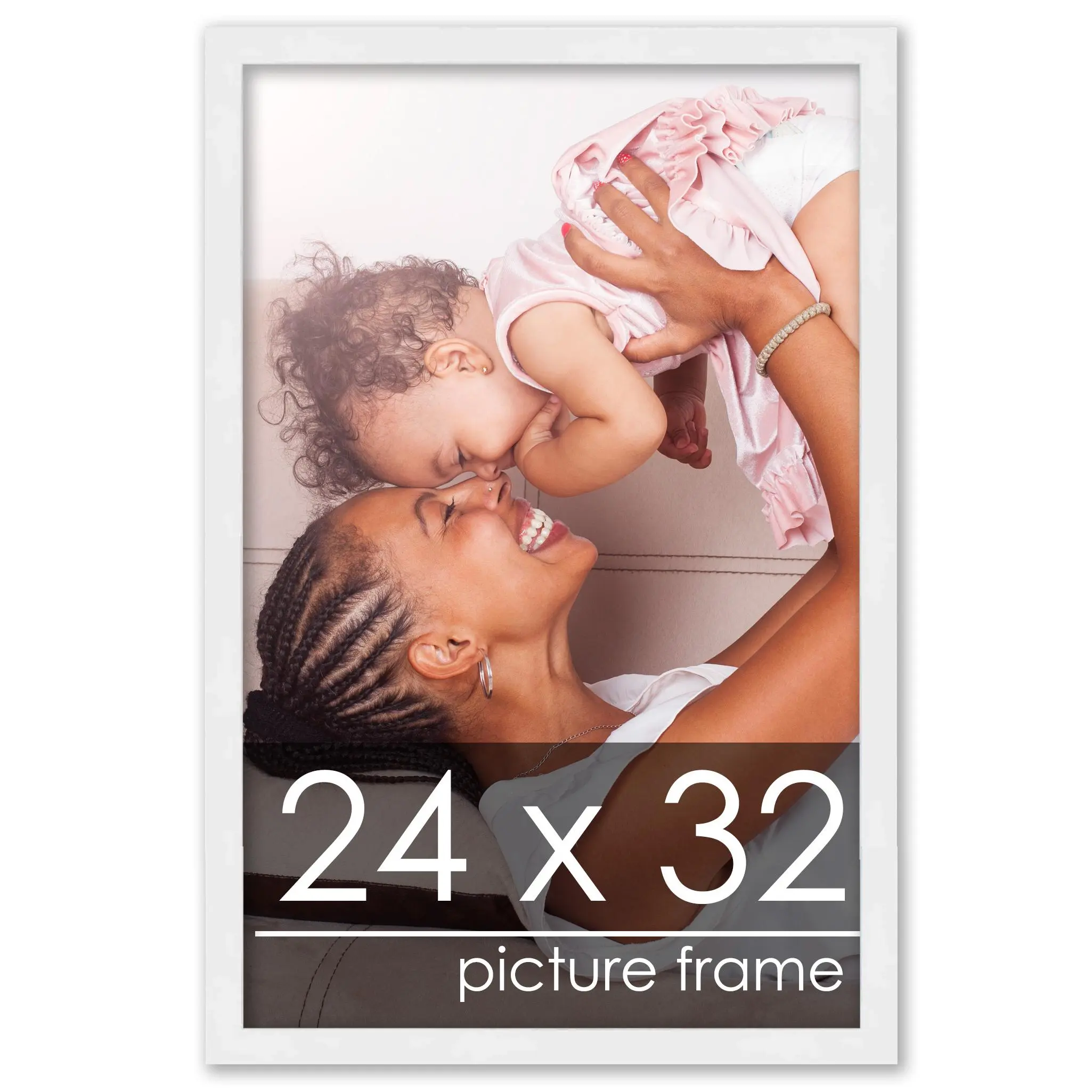 24x32 White Wood Picture Frame - UV Acrylic, Foam Board Backing, Hanging Hardware