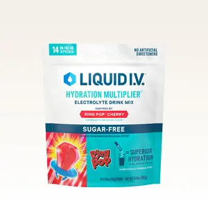 Liquid I.V. Sugar-Free Hydration Multiplier - Ring Pop Cherry - Hydration Powder Packets | Electrolyte Powder Drink Mix | Convenient Single-Serving Sticks | 8 Vitamins & Nutrients | 1 Pack (14 Servings)