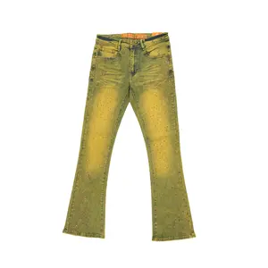 Men's Flare Leg Red Rhinestone Jeans | Antique Wash