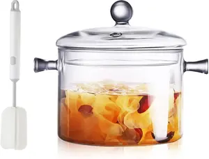 Clear Glass Simmer Pot for Stove Potpourri Cooking Saucepan with Cover Cookware Set Heat-Resistant Stovetop Pot And Pan with Lid, Soup, Milk, Baby Food,Fruit and Spices 1.5L/ 50 FL OZ