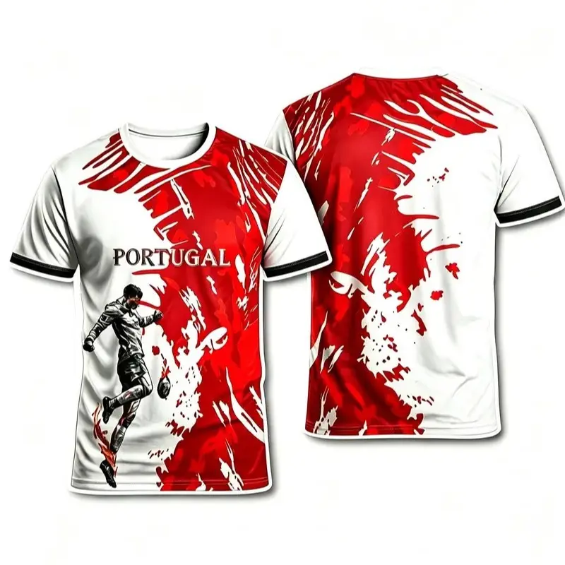 Portugal player ink-splashed red stripe printed breathable short-sleeved football jersey (front and back style) Sports Jersey