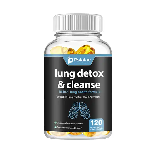 Mullein Leaf Capsules — 15-in-1 Lung Health Support Formula; supports nutritional needs and promotes respiratory and immune health; 10:1 extract (equivalent to 3,000 mg); available in 60 or 120-capsule packs.