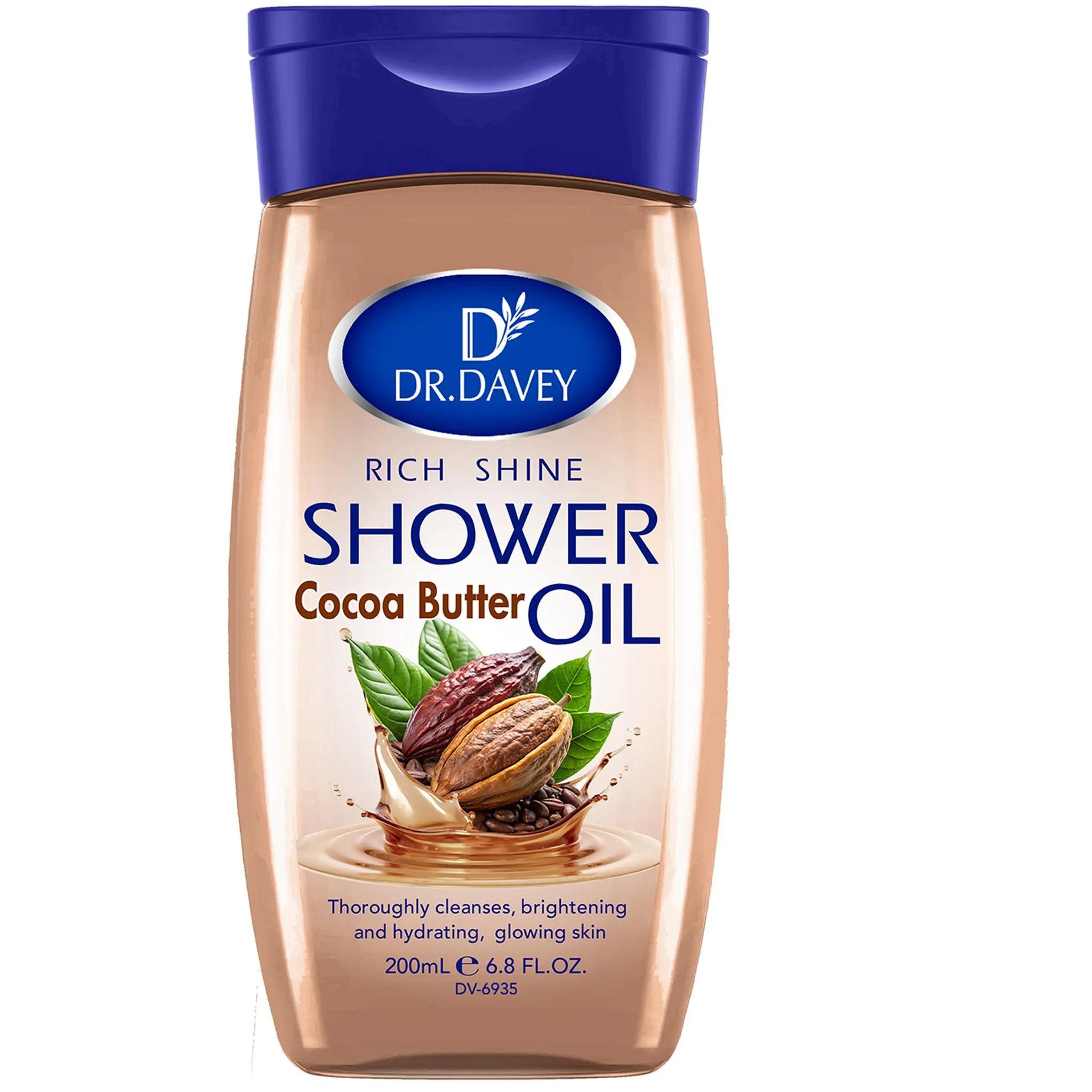Dr.davey 200ML Rich Shine Cocoa Butter Shower Oil, Shower Products, Moisturizing, Cleansing, Hydrating, Nourishing Body Care Essentials for Men & Women, Travel-Friendly Full-Body Hydration