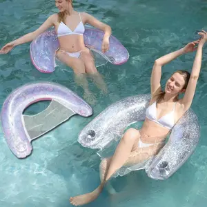 Inflatable Water Hammock, Fish Scale Glitter Floating Chair, Foldable U-Shaped Water Bed, Comfortable Lounge Float for Pool & Beach