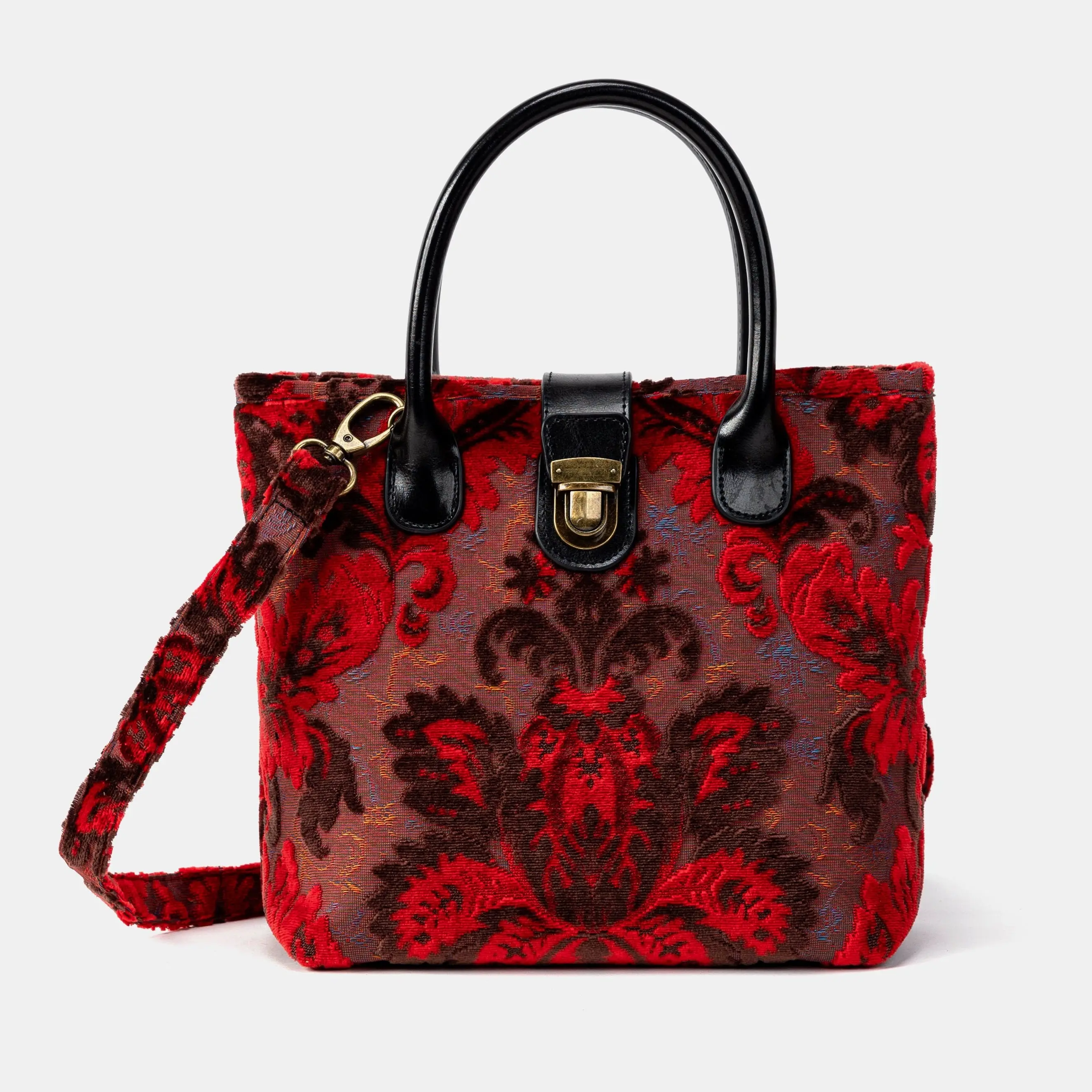Burnout Velvet Revival Scarlet Tuck Lock Carpet Satchel