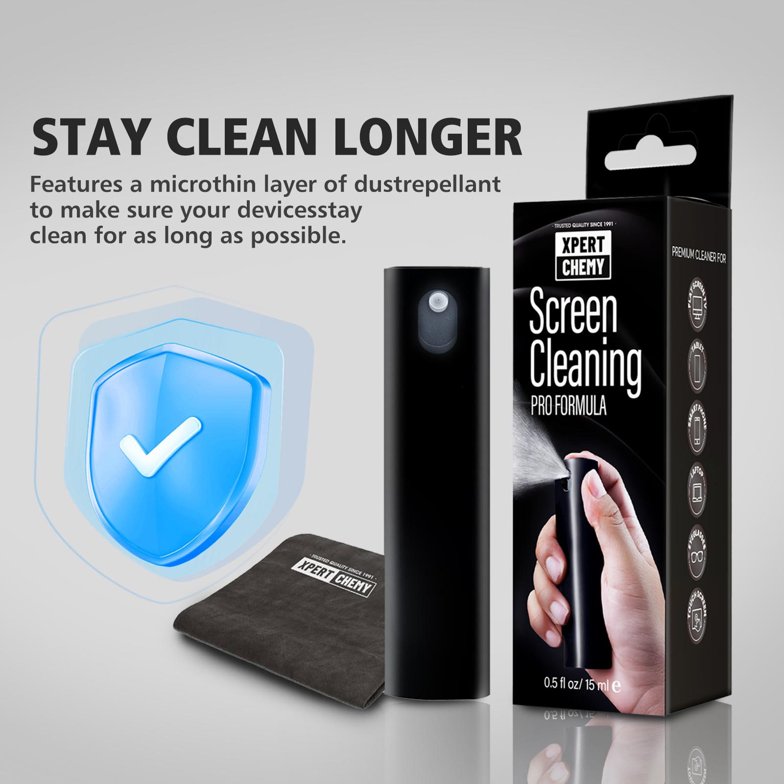 XPERTCHEMY Screen Cleaner Spray and Wipe 15ml TV Screen Cleaner Spray and Microfiber Cloth kit for Phones, iPads, Computer, MacBooks, Laptops, Monitor and Electronic Devices