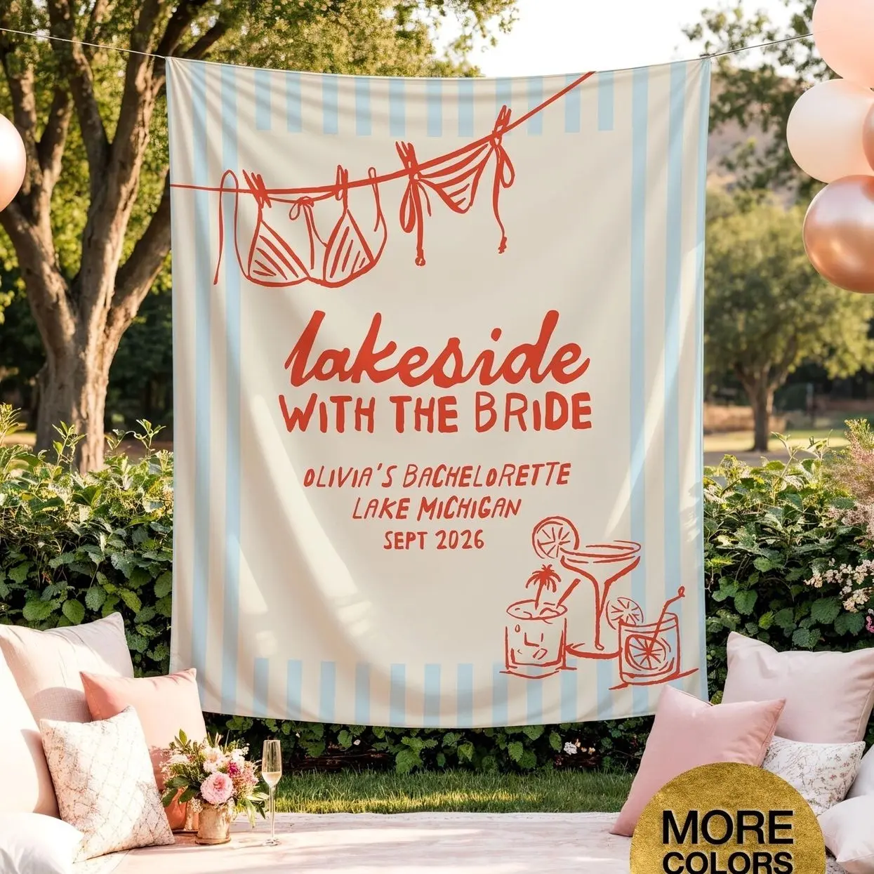 Lakeside With The Bride Tapestry, Lake Bachelorette Banner, Personalized Bachelorette Welcome Sign Bachelorette Weekend Decor Bridal Party