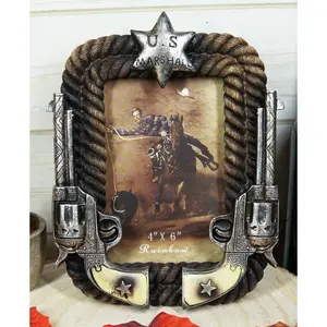 Western US Marshall Badge Revolver Pistols And Ropes 4"X6" Photo Picture Frame