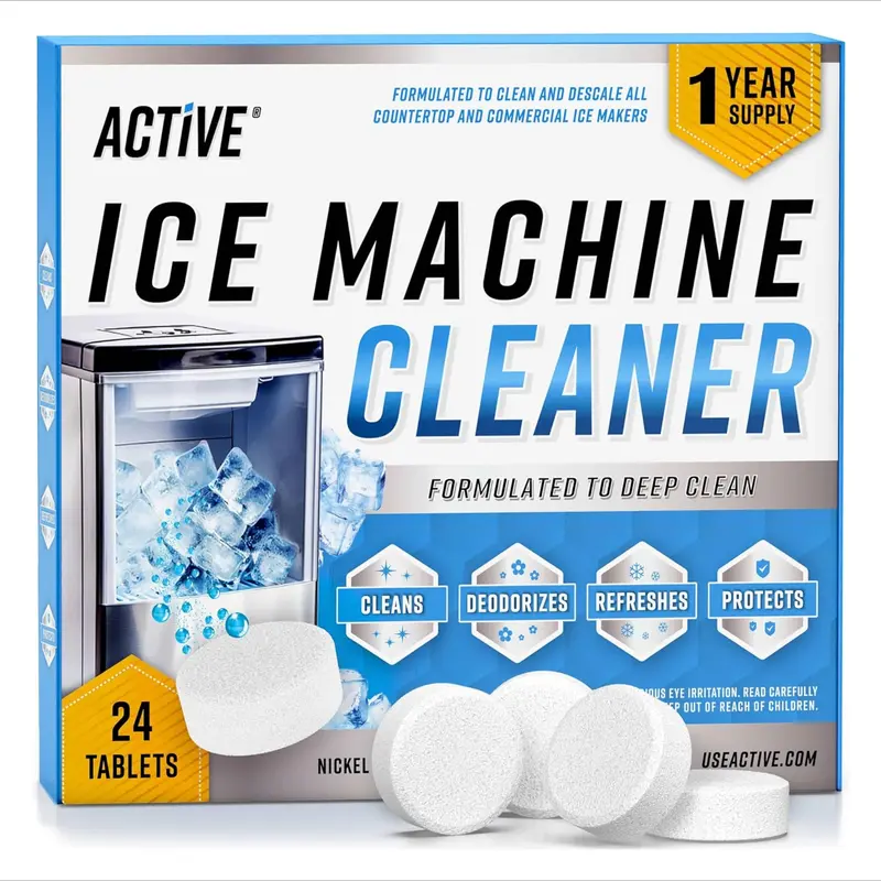 Ice Machine Cleaner Maker Descaler - 24 ACTIVE Clean Tablets Compatible with Frigidaire, Opal, GE Profile, Kitchenaid, Nickel Safe Scale Remover for Countertop, Nugget Ice Makers  Bulk 1 Year Supply