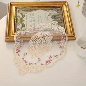 1 piece, a vintage-style handmade crochet round mat with polyester fabric, Table placemats, featuring hollow designs and floral motifs, suitable for weddings, dining utensils, parties, Valentine's Day, Easter