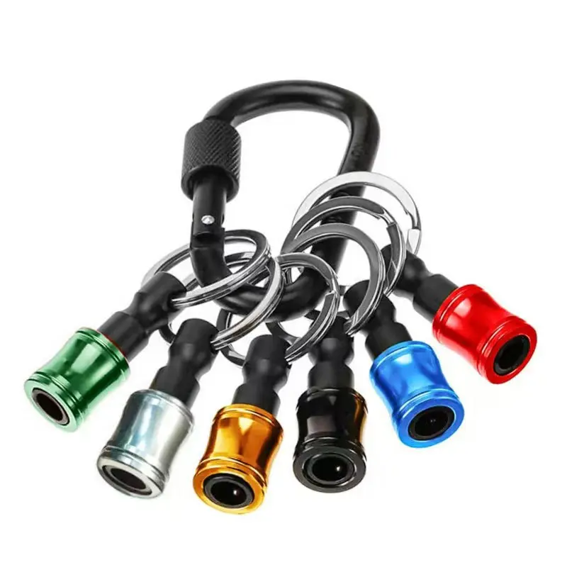 6-Pcs Hex Quick Release Drill Bit Holder Keychain Set, Organizer with Convenient Carabiner for Hand Toolkit Storage