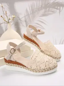 Women's Fashionable Buckle Espadrilles Sandals, Casual Comfortable Wedge Sandals for Beach Vacation, All-match Beach Sandals for Daily Wear, Summer Sandals Women, Footwear