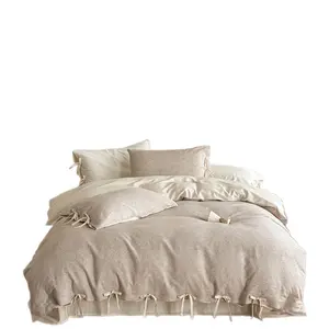 Bernard Series High-end All-cotton Three-layer Gauze Four-piece Set Pure Cotton Yarn-dyed Jacquard with Tie-back Design Suitable for Homestay Bedding Luxury seasonal home duvet Comforter bed All-Season Hypoallergenic Cozy Sheet size Count