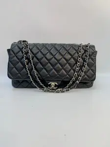Pre-owned CHANEL leather Shoulder Bags 2016 SS Airline Collection Classic Double Flap Caviar Silver HW with Original Raincoat【BF 123Z】YS1678X