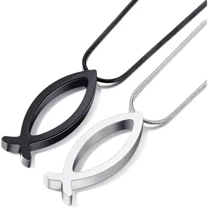 Pendant Necklace Jesus Fish Necklace for Men and Women with Stainless Steel Snake Chain Christian Symbol Religious Gift