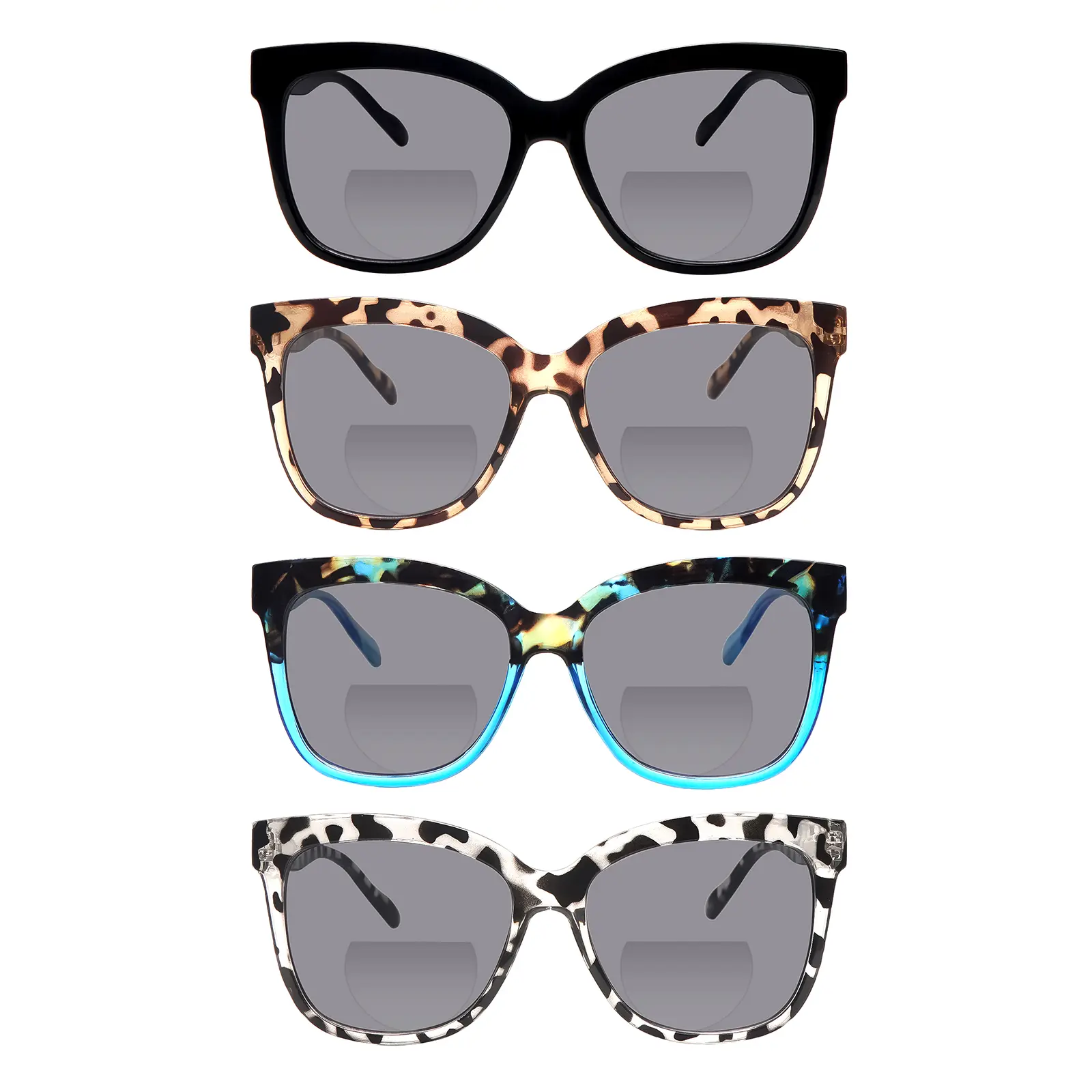 4 Pack Bifocal Blue Light Blocking Sunglasses UV Protection Lightweight Adjustable Spring Hinges Oversized Frame HD Lenses for Daily Use
