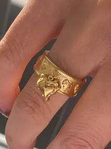 Ladies Ring Liquid Rivet Heart Signet Ring Pendant Patterned Ring Stainless Steel 18k Gold Plated Waterproof And Anti Allergy Metal Style Modern Minimalist Fashion Jewelry Fashion Rings
