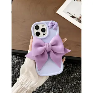 Phone Case - A Cute And Charming Solid Purple Macaron Big Bow Phone Case, Suitable for Various Phone Models Including Samsung A51, A52, A53, A54, A55, A56, S20, S21, S23, S24, S25, A31, A32, A33, And More