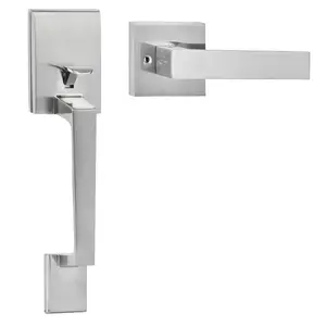 fathersdaygift VEVOR Front Door Handle, Square Entry Handle Set with Lever, No Lock, Adjustable Hole Space, Zinc Alloy Die-Casting, Reversible for Right and Left Handed Entrance and Front Doors, Satin Nickel