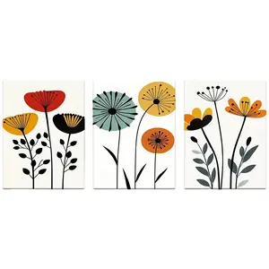 Nordic Flower Wall Art Set – 3 Poster  Retro Illustrations with Nostalgic Aesthetic, Featuring Botanical Canvas Prints for Living Room, Bedroom, or Office Décor, and Ideal as Easter or April Fool's Day Gifts.