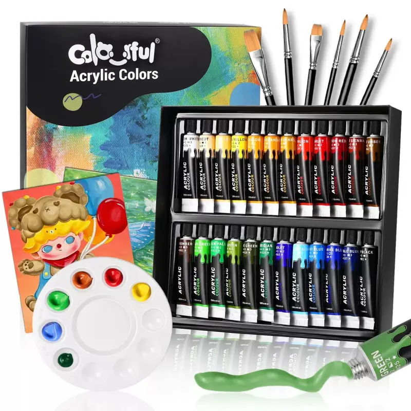 12/24 Colors Colorful Acrylic Paint Set for Crafts,12ml Acrylic Art Supplies Paint with 6 Brushes &1 Palette Acrylic Crafts Paint Kit,  Paint Kits for Student, Beginners