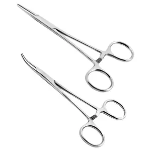 2 Piece Hemostat Curved and Straight Stainless Steel Self-Locking Fishing Forceps Piercing Remover Tool Piercing Grabber Tool for Nurses Pet Grooming Care Fishing DIY Crafting(5")