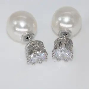 Reversible Crown Pearl Earrings – Silver & Diamond, 2 Ways to Wear, Floral Crown Studs for Women