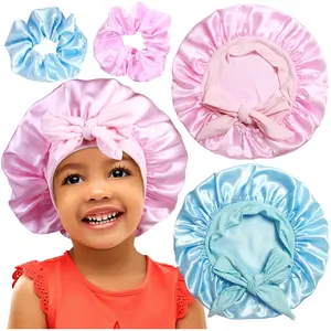 2+2 Satin Bonnets with Scrunchies for , Cute Hair Bonnets for Girls Sleeping Curly Hair, C