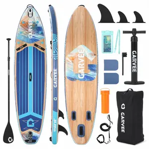 Dark Wood Grain Inflatable Stand Up Paddle Board with SUP Accessories, Wide Stable Design for Enhanced Balance, Non-Slip Comfort Deck for a Safe Paddling Experience
