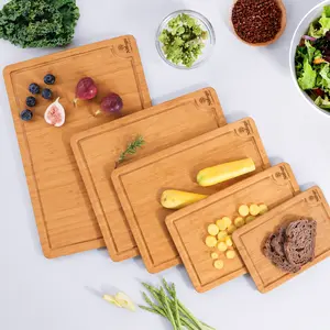 Nifogo Heavy Duty Bamboo Cutting Board Combo 3 5 Pieces Kitchen Prep Chopping Board Juice Retaining Groove Reversible Non Slip Eco Friendly Durable Kitchen Gadget