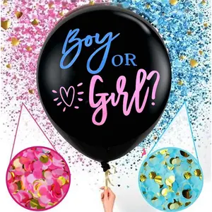 Jumbo 36 Inch Baby Gender Reveal Balloon, BOY OR GIRL Black Printed Balloons Gender Reveal Party Decoration
